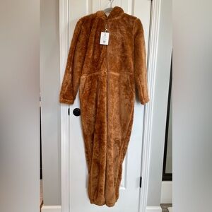 Brown Fleece Zip-Up Jumpsuit